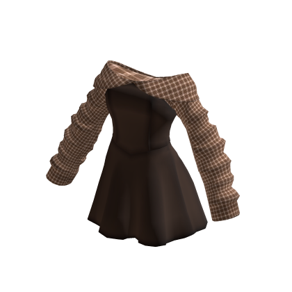 Brown Off Shoulder Plaid Princess Dress