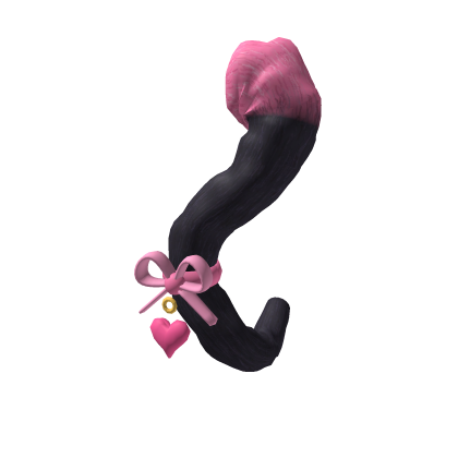 Black Cat Tail 🐱 Cute Pink Pom & Heart Bow