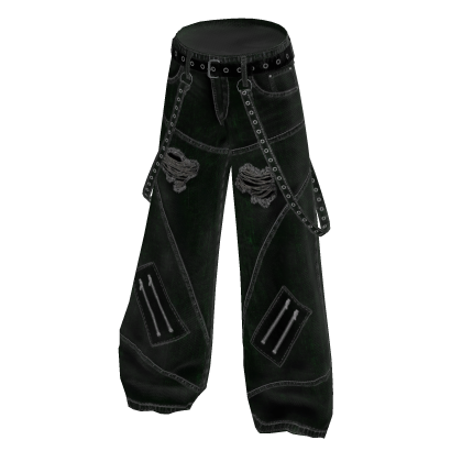 Y2K Rivet Strap Jeans - Green
