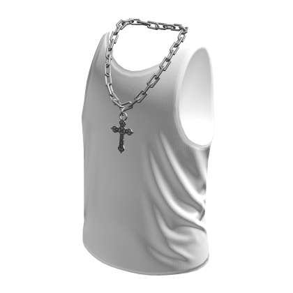 Tank Top White Silver Cross Chain