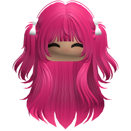 Long wavy girl hair pigtails w bows (Pink) Roblox item