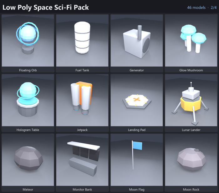 Low Poly Space Sci-Fi Props Pack x46 preview 2