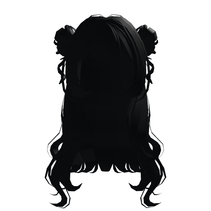 Long Doll Twin Buns in Pure Black ♡