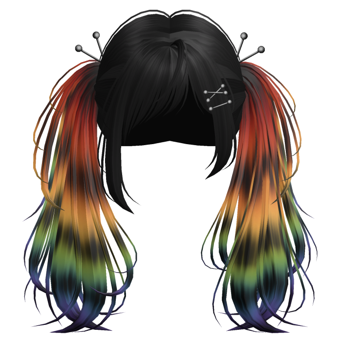 Rainbow Raccoon Y2K Emo Punk Pigtails w/ Pins