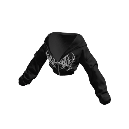 Black White Graphic Cropped Y2K Zip Up Hoodie