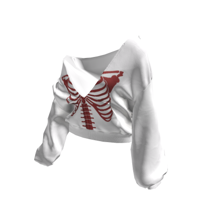 Skeleton Pullover Baggy Hoodie White&Red