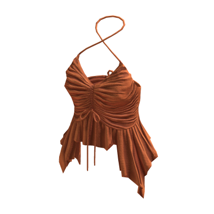 Ruched Ruffle Halter Top ⭐ (Orange)