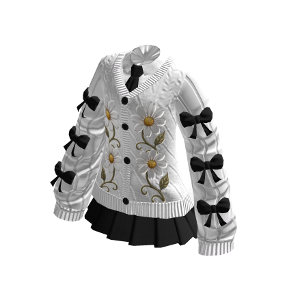 White & Black Uniform Dress Preppy Floral Daisy