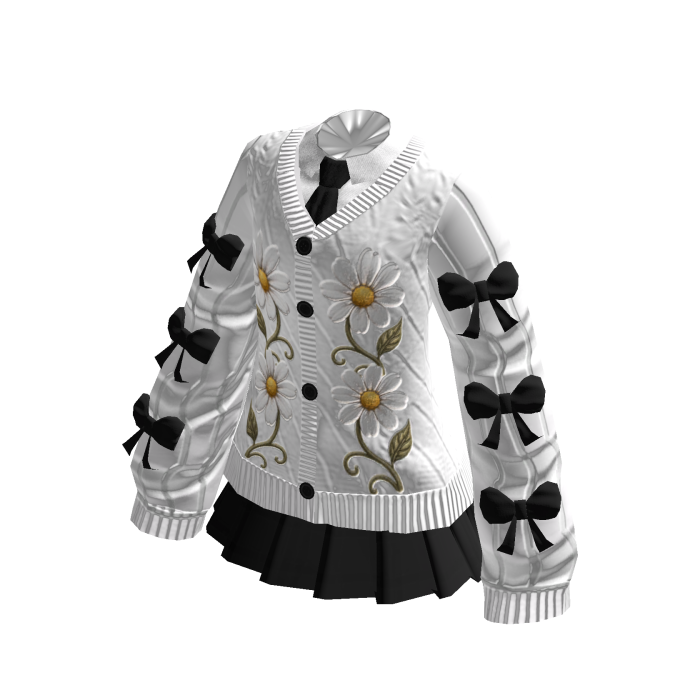 White & Black Uniform Dress Preppy Floral Daisy