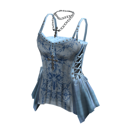 Strappy Corset Top with Flared Hem (Light Blue)