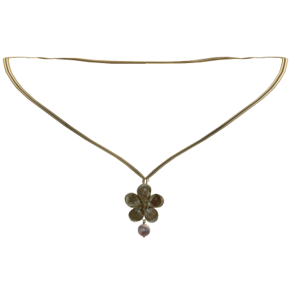 Gold Pearl Hibiscus Y2k Pendant Necklace 3.0