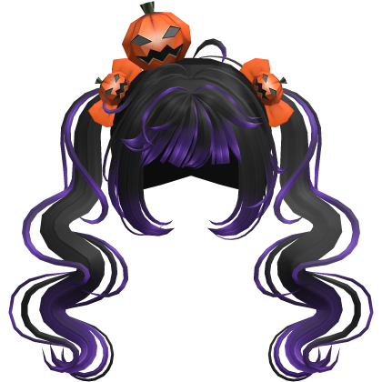 black purple halloween pumpkin pigtails hair Roblox item