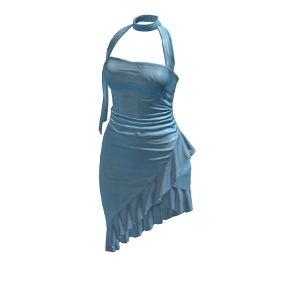 Blue Ruffled Elegant Asymmetric Halter Dress