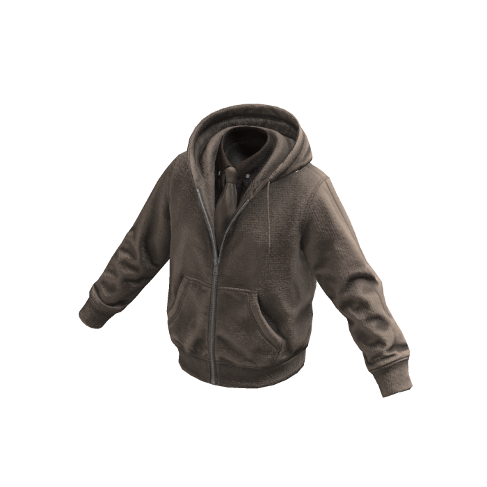 Tan-Brown Layered Hoodie w/ Shirt & Tie 