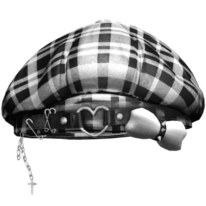 White Plaid Kawaii Heart Stylish Beret Roblox item
