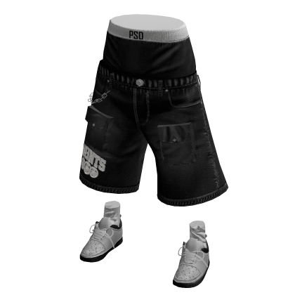 💗Y2K Distressed Cargo Jorts Black💗