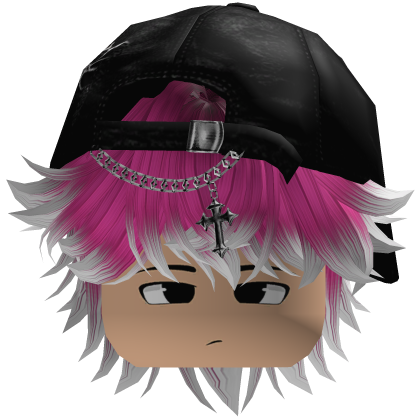 fluffy messy anime hair y2k emo (White n pink) Roblox item