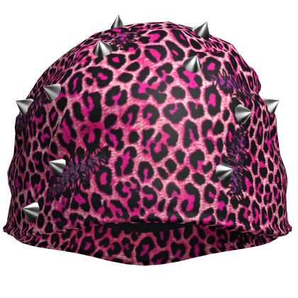 Pink Leopard Pierced Spiky Oversized Emo Beanie 5.