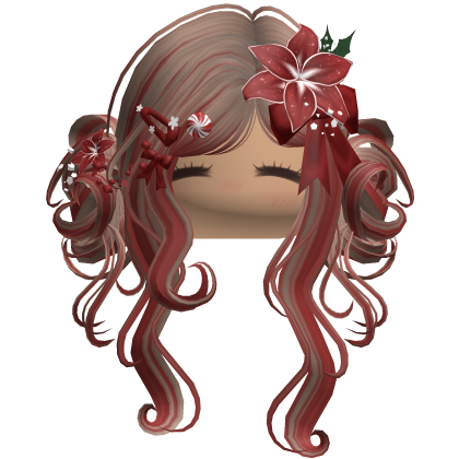 ♡ Christmas Flowery Twin Buns (Brown & Red)