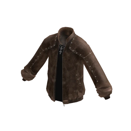 Y2K Grunge Bomber Jacket w/ Cross Chain (Brown) | Roblox Item