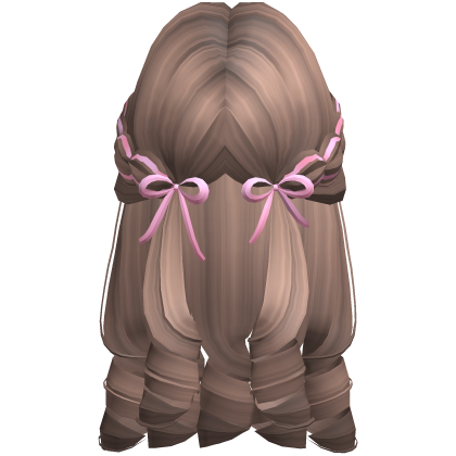 Long Braided Half Up Curly Hair w/ Bows (Milktea) Roblox item