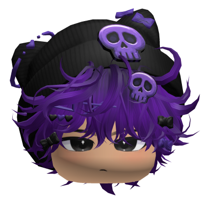Rumpled Messy Hair w/ Skull Beanie (Purple) Roblox item