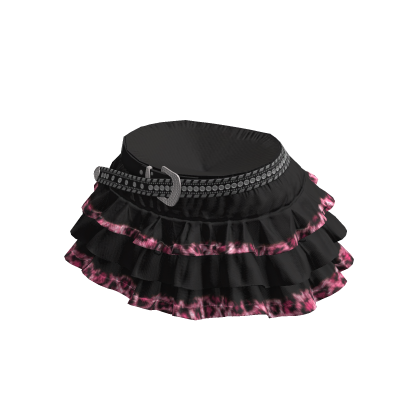 Y2K Gyaru Pink Leopard Print Black Skirt w/ Belt thumbnail