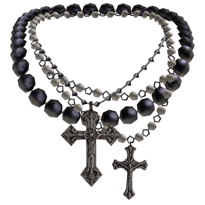 Goth Pearl Layered Jesus Cross Necklace Rosary