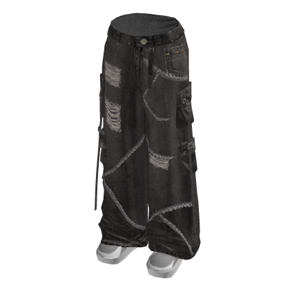 Strapped Baggy Jeans w/ Sneakers (Black)