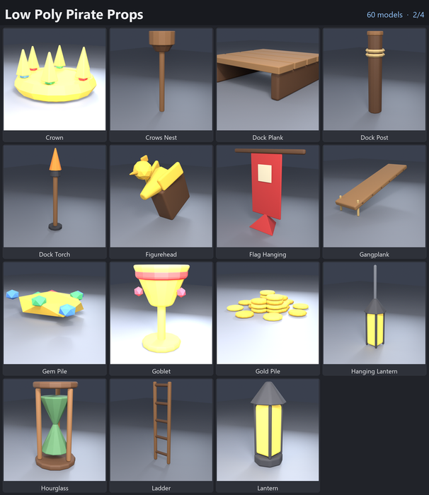 Low Poly Pirate Props Treasure Ship Cannon x60 preview 2