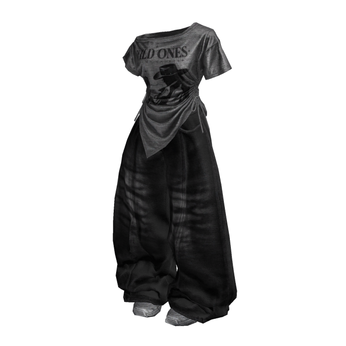 Gray Vintage Y2K Baggy Jeans Girl Outfit / 01