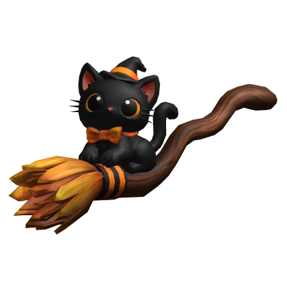 Cute Halloween Cat Witch Broom