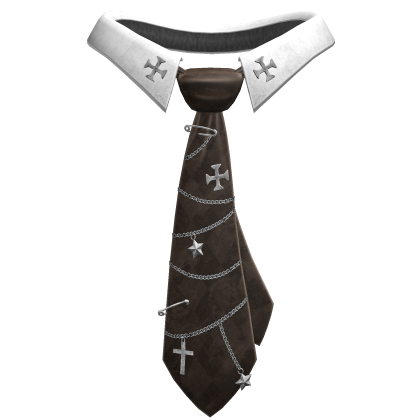 Brown Emo Chained Tie + White Cross Collar thumbnail