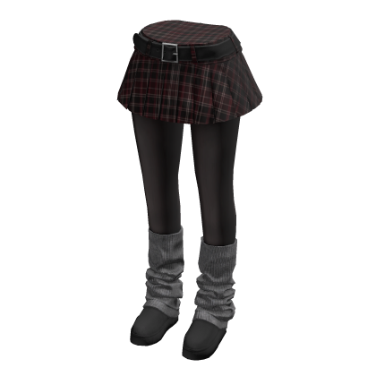 Red Mini Plaid Skirt w/ Winter Boots