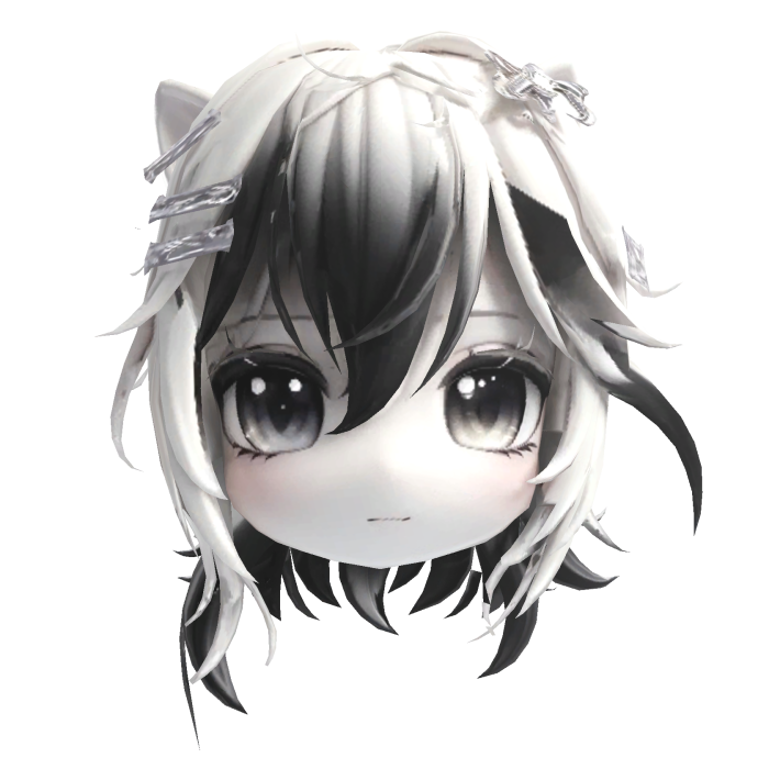 anime chibi girl head with cat ear Black White