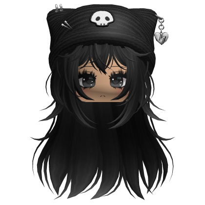Emo Kawaii Skull Beanie W/ Wolfcut Black V5
