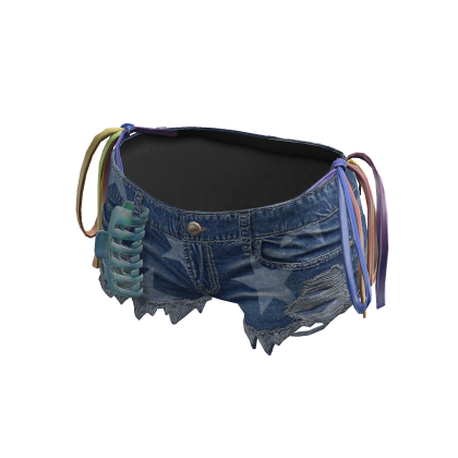 BB Y2K Summer Ripped Blue Shorts & Rainbow Bikini