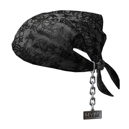 Tied Black Lace LV Bandana Hat with Chain 