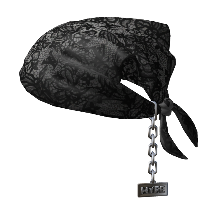 Tied Black Lace LV Bandana Hat with Chain 