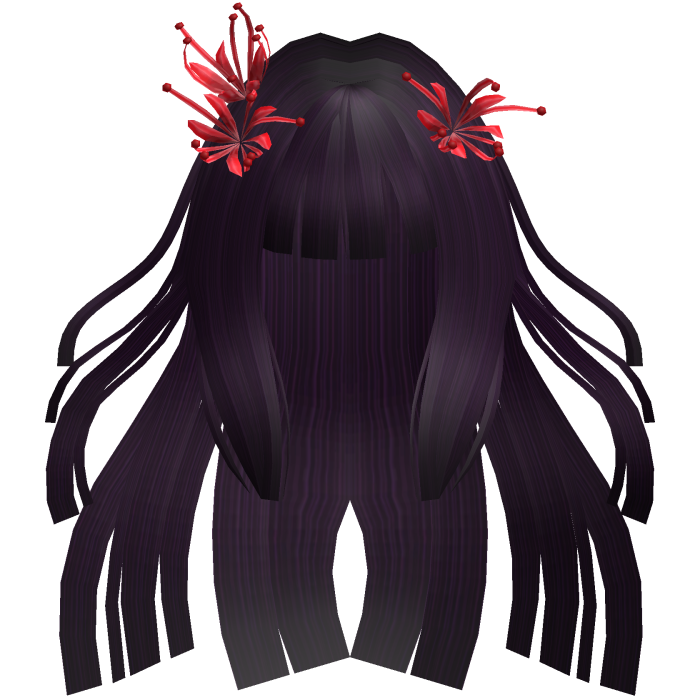 Dark Purple Long Windy Hime Hair w/ Spider Lily
