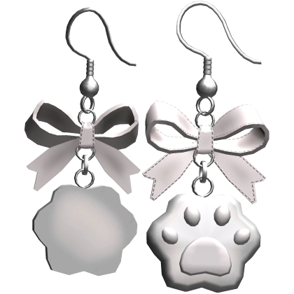 White Silver Kawaii Kitty Paw Bow Earrings