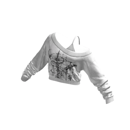 White Y2K Print Cropped Off Shoulder Shirt