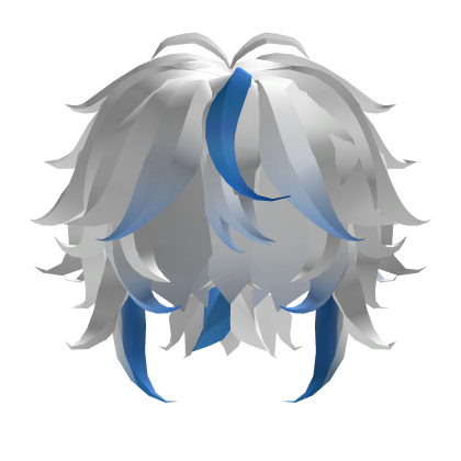 White-Blue Short Messy w Low Ponytail