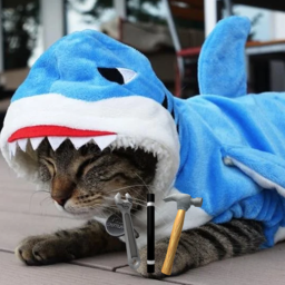 building with sharks and cats