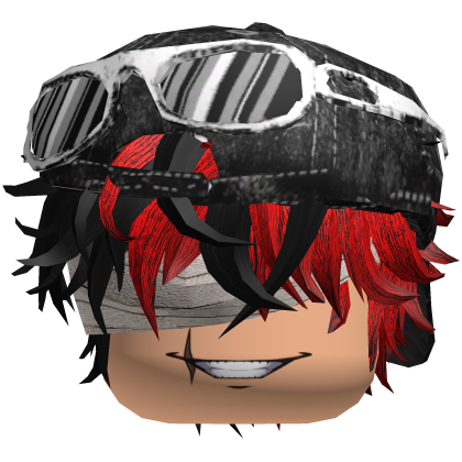 Messy Emo Red&Black Hair W/ Y2K Cap & Smile Roblox item