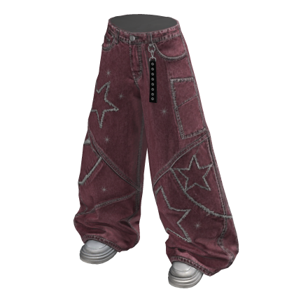 Baggy Pants with Star Outlines (Burgundy)