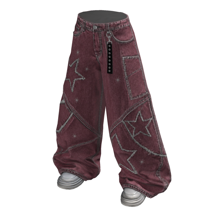 Baggy Pants with Star Outlines (Burgundy)