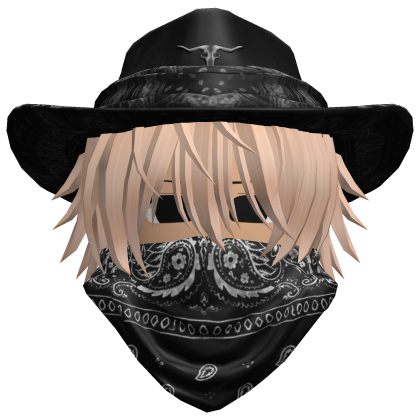 Black Cowboy Hat with Mask + Neck Scarf