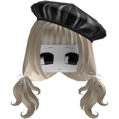 Blonde Kawaii Pigtails w/ Bows & Chibi Face