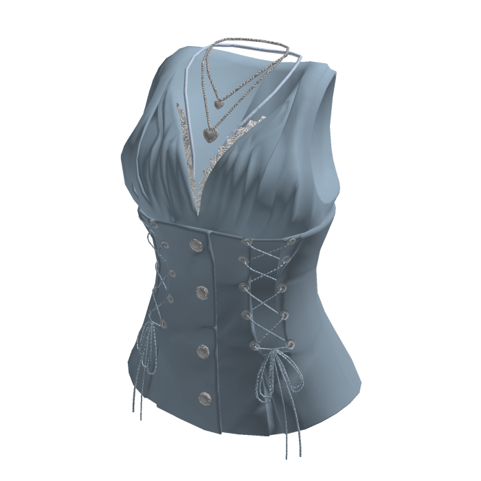 Y2K Vintage Corset Top w/ Heart Necklace (Blue)